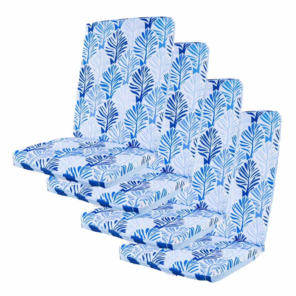Lot de 4 coussins pour chaises 95 x 40 cm motif feuillage bleu