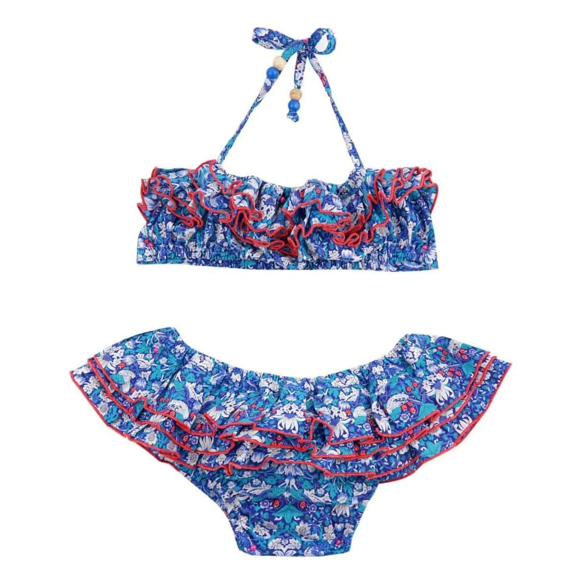 Maillot de Bain 2 Pièces Fille | Fleuri Liberty Bleu/Rouge | SWAN