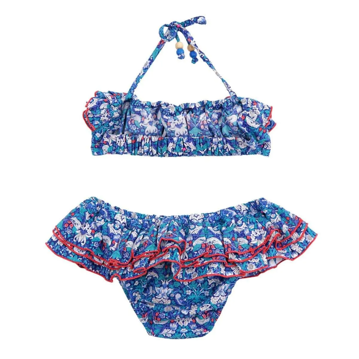 Maillot de Bain 2 Pièces Fille | Fleuri Liberty Bleu/Rouge | SWAN